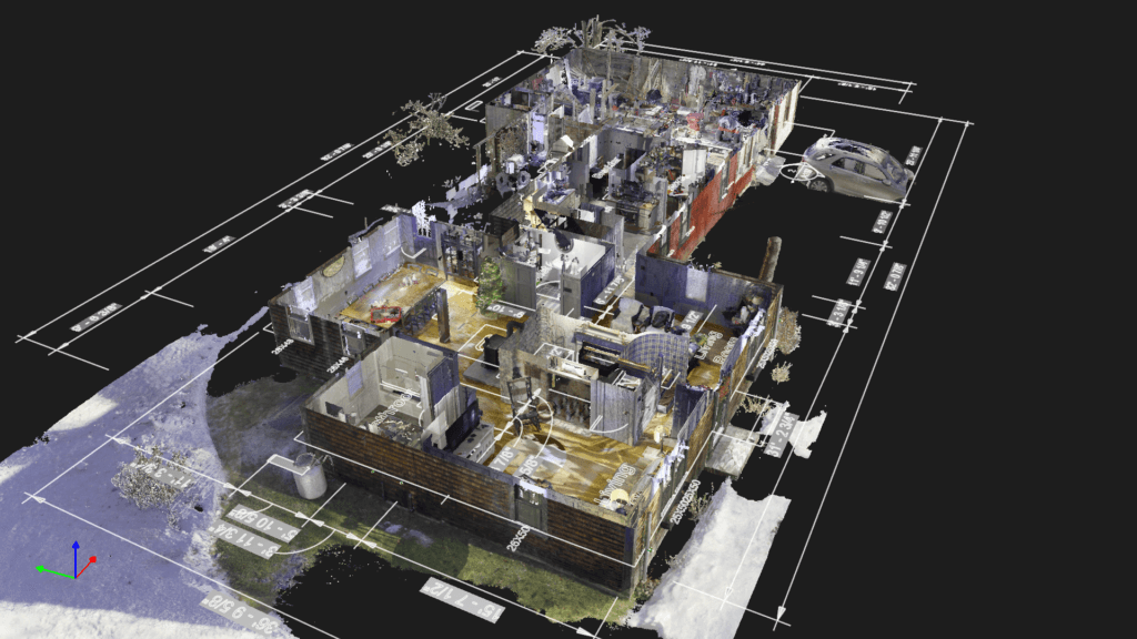 Laser-scan of remote Maine farmhouse for renovation planning