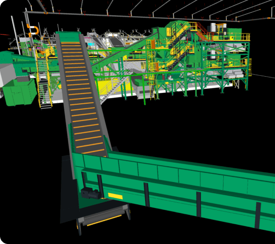 Detailed BIM model of Portland materials recovery facility stairs for safe spatial retrofit