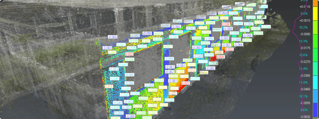 Colorised LiDAR point-cloud overlay of industrial facility — reality-capture hero image