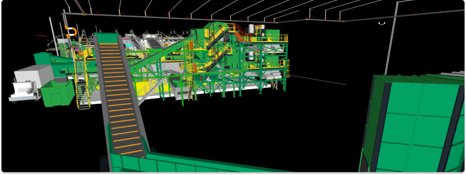 Colourised BIM model overlay showing conveyor system — consulting hero image