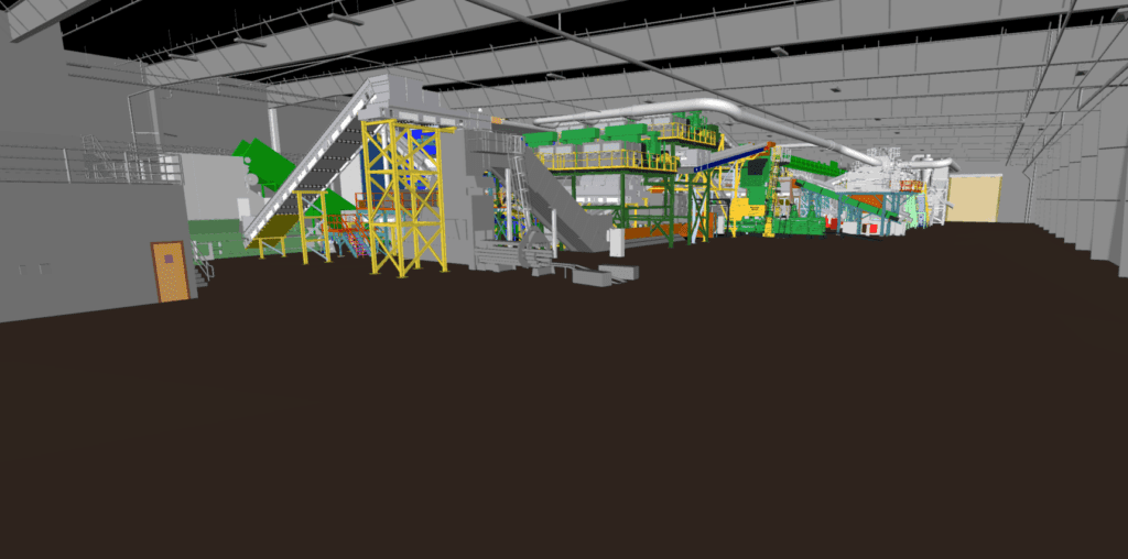 Side-by-side reality-capture scan versus BIM overlay