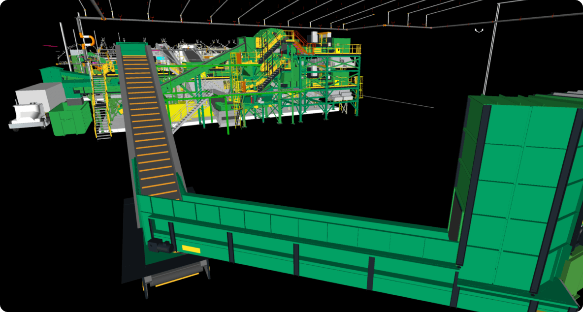 Colourised BIM model overlay showing conveyor system — consulting hero image